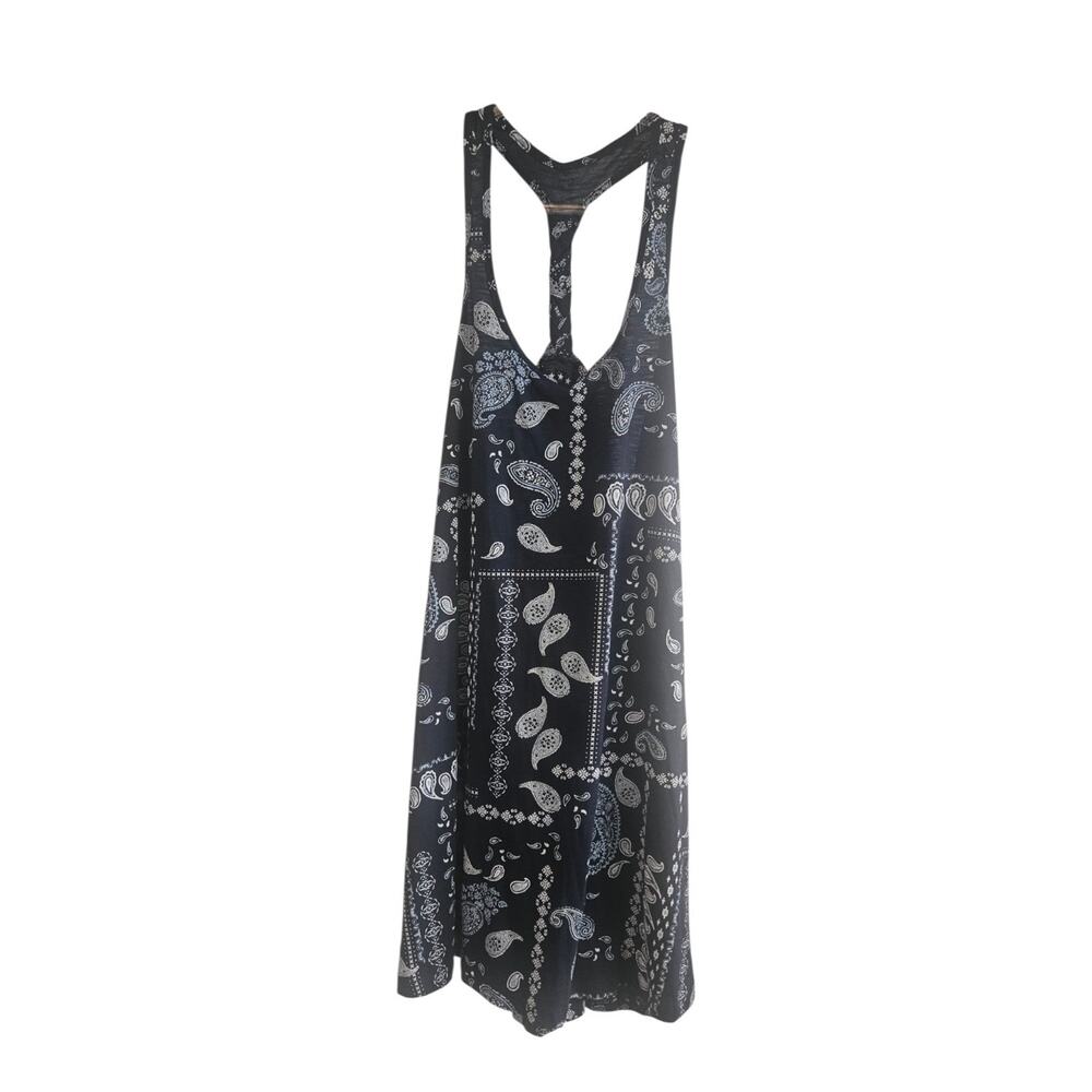 Womens DRESS XL Braided Racerback Paisley Blue White Sleeveless Stretch